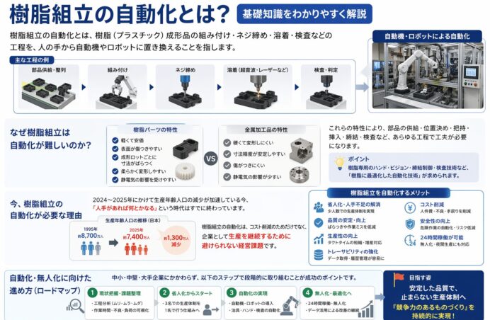 樹脂組立の自動化とは？費用・事例・失敗しないポイントを徹底解説｜工場 省人化・自動化ナビ