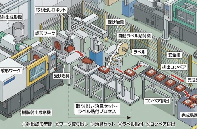 ラベル貼り付け工程の自動化完全ガイド｜方式の選び方・特注装置の設計ポイント・導入事例【自動車部品対応】｜工場 省人化・自動化ナビ